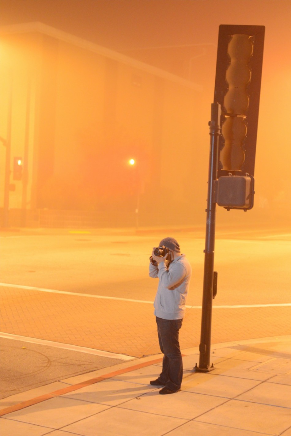 Street Light made the fog glow orange